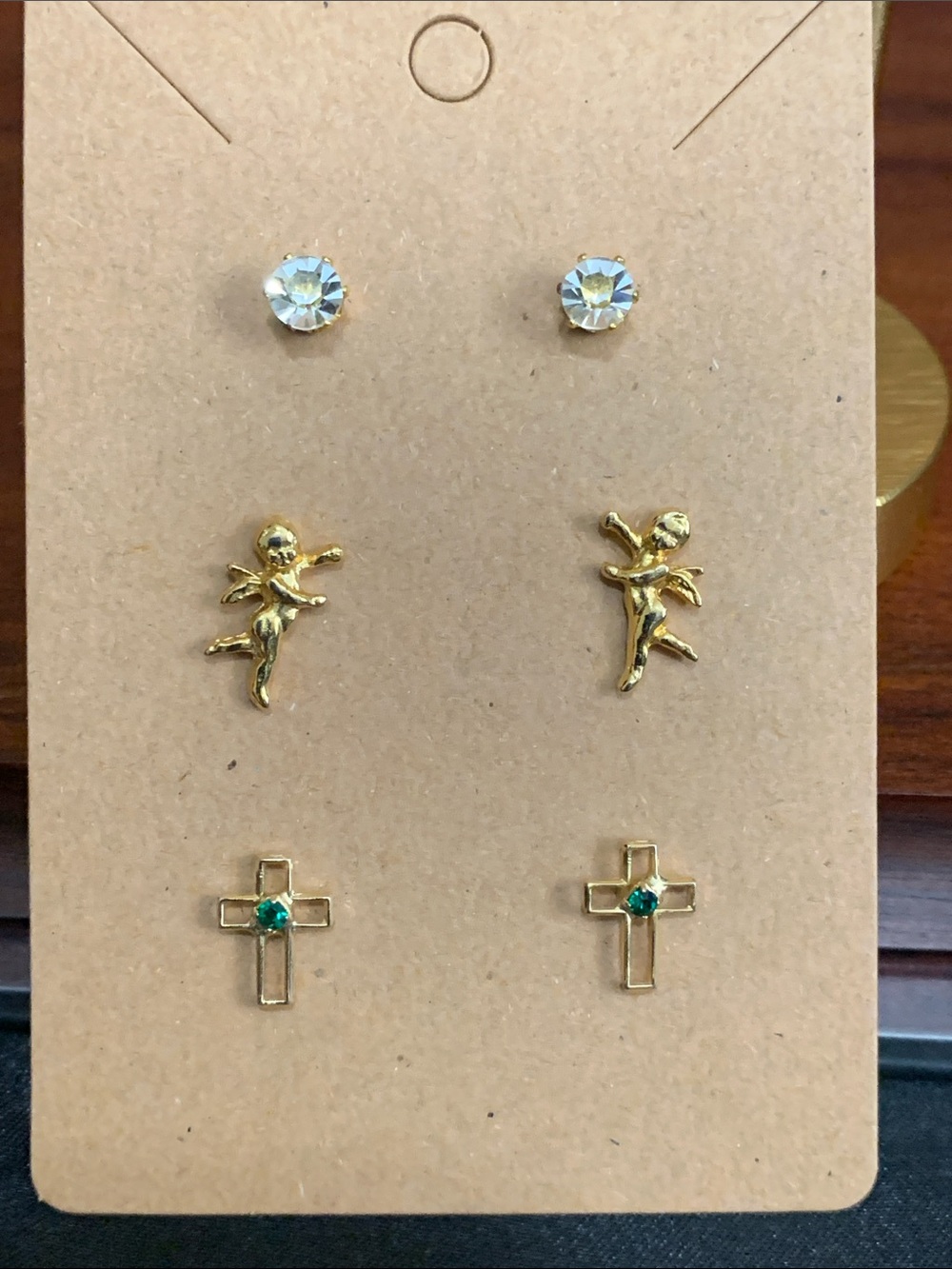 3 pairs of gold tone stud earrings